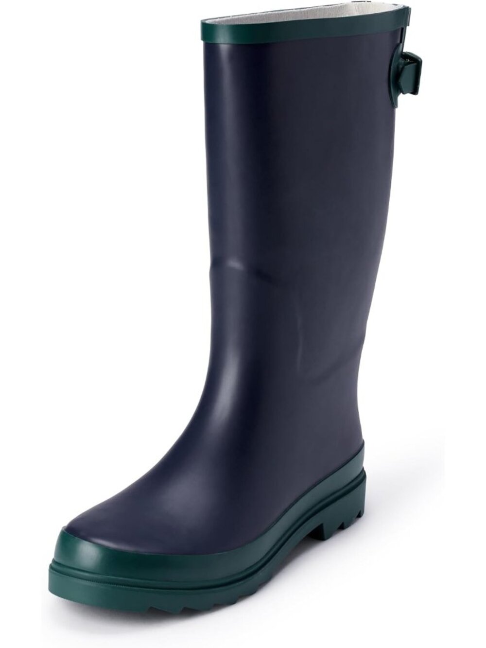Women's Navy Waterproof Adjustable Buckle Classic Outsole Knee High Rain Boot
